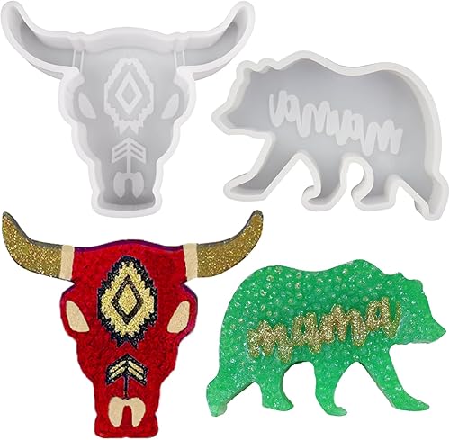 YILIN Juego de 2 moldes de freshie para automóvil, diseño de calavera de toro y mamá oso, moldes de silicona aptos para horno, suministros de