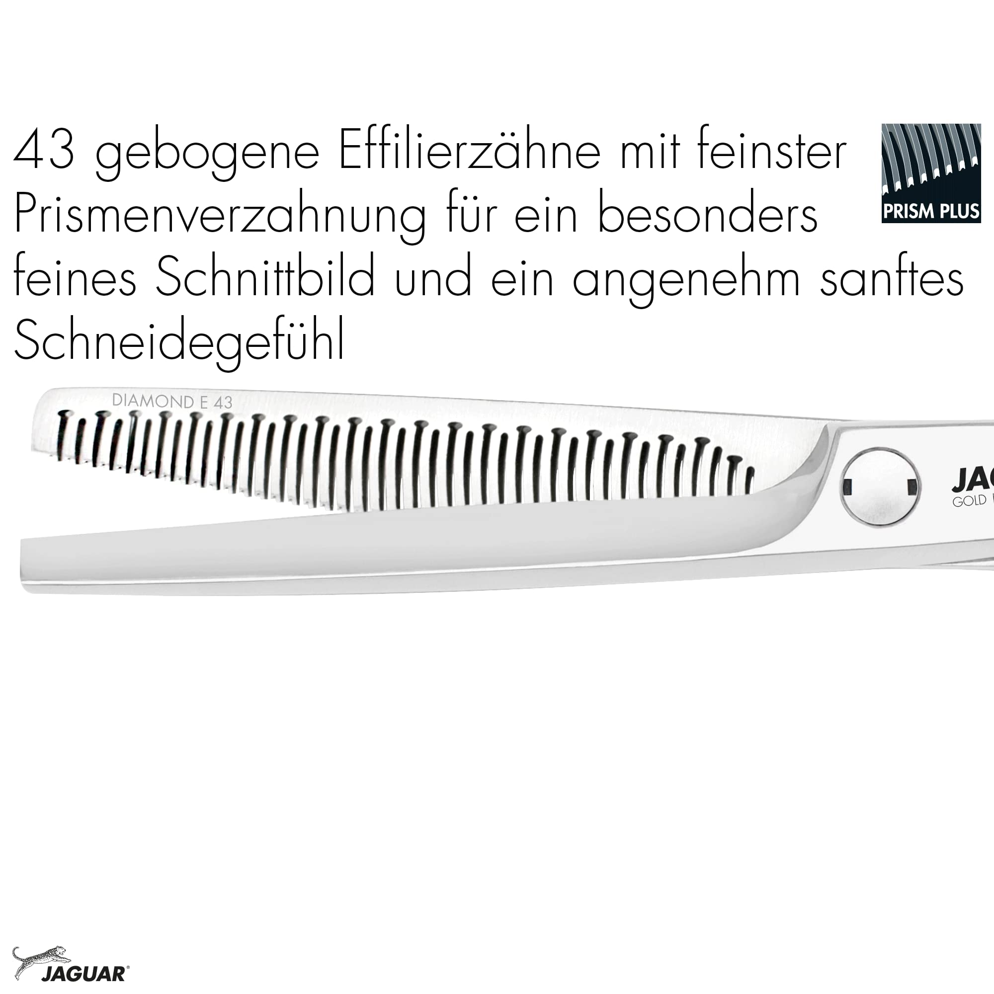 JAGUAR tijeras para modelar DIAMOND E 43 6.0" | tijeras para texturizar con 43 dientes curvados con corte prismático en diseño offset | pulidas | Made in Germany