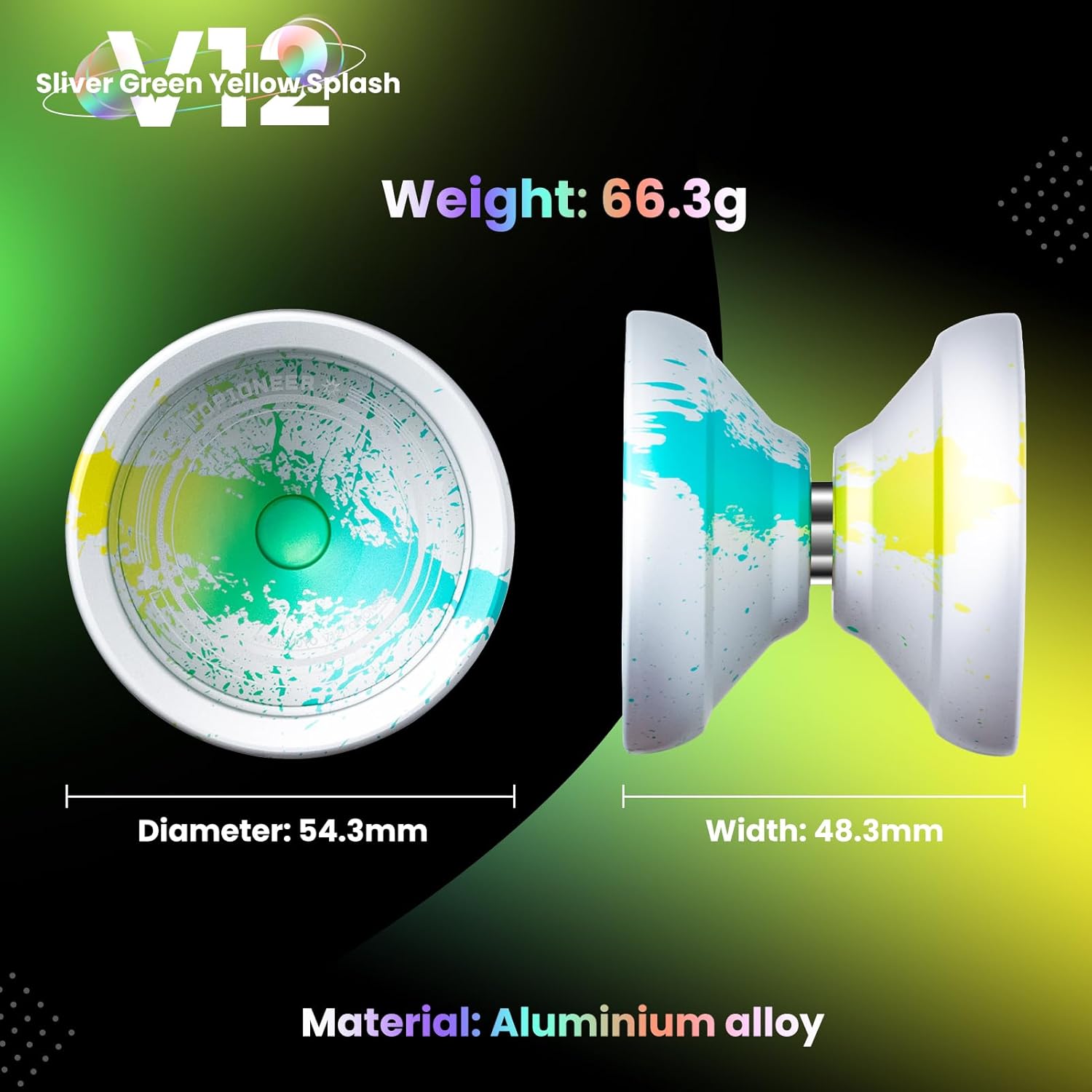 MAGICYOYO V12 Yoyo Professional Finger Spin Yoyo, Responsive Yoyo for Kids 8-12, Unresponsive Yo yo for Adults, Dual Function Trick Yoyo with 12 Yoyo Strings, Yo-Yo Accessory Kit (Silver Green Yellow)