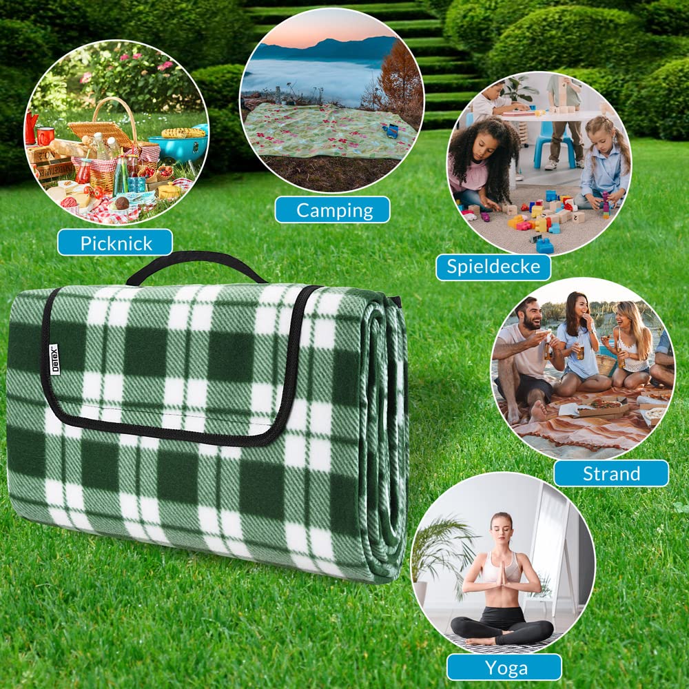 Detex Couverture de Pique-Nique XXL 200x200cm imperméable Tapis Polyvalent Plaid Pliable Jardin Couverture Camping extérieur Piscine Plage