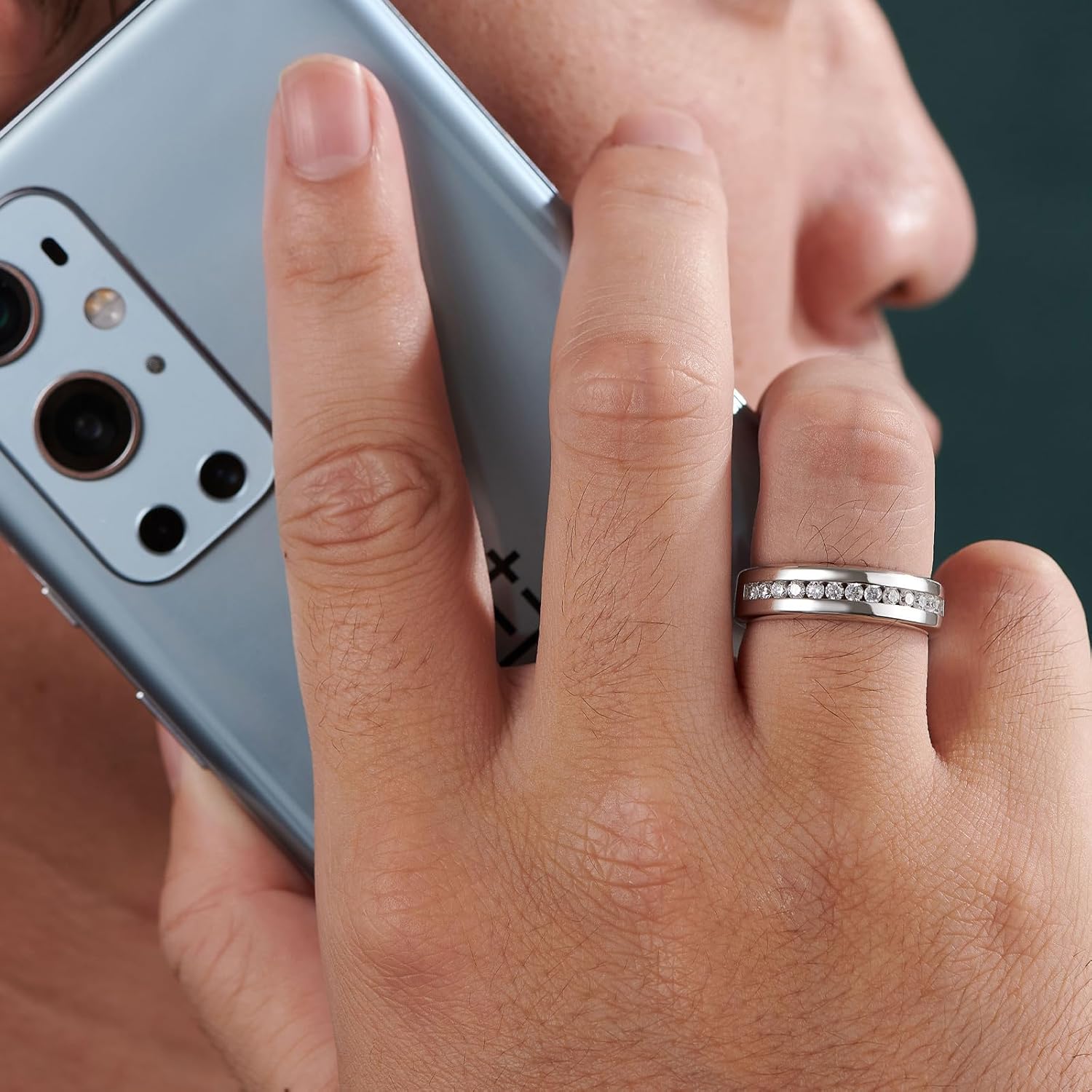 Mens Lab-Created Moissanite Wedding Band 1ct 13 Round Cut Engagement Ring 925 Sterling Silver Size 7-14 - Image 4