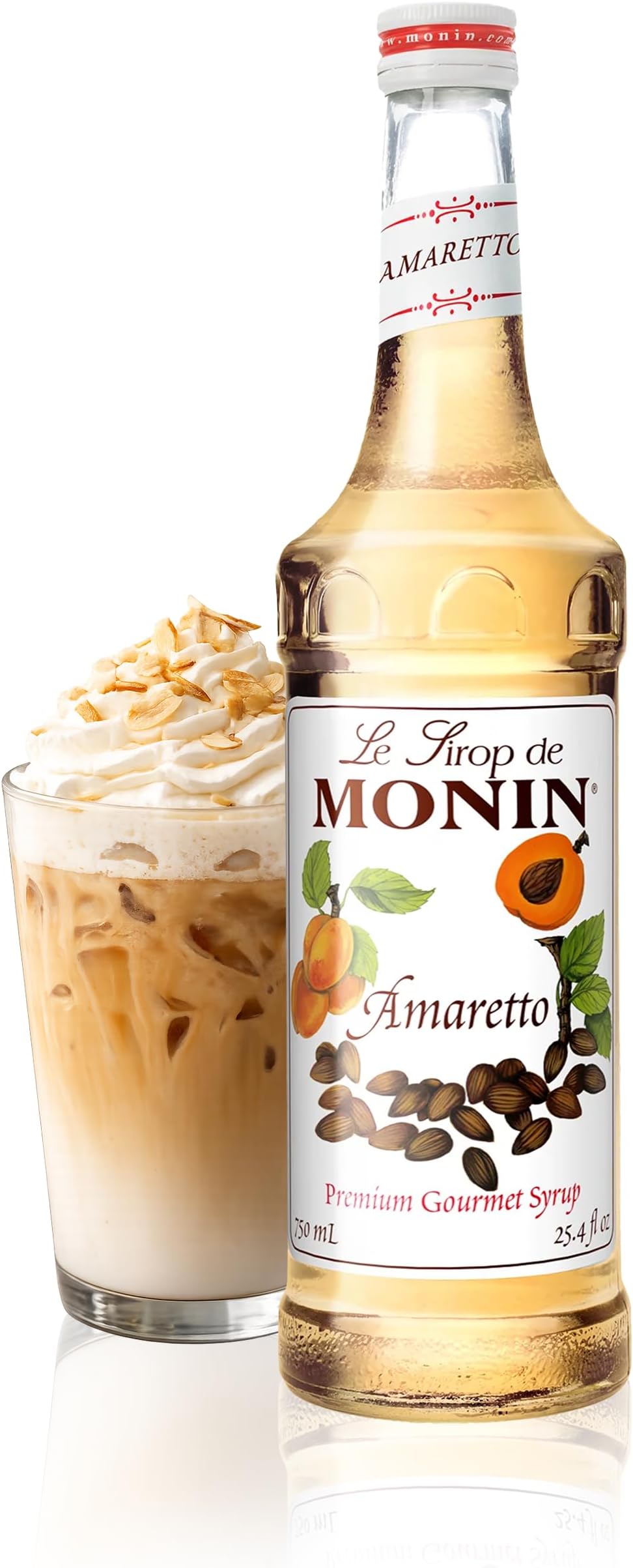 Monin - Amaretto Syrup, Almond-Caramel Cookie Taste, Natural Flavors, Great for Coffees, Lattes, Cocktails, and Mocktails, Non-GMO, Gluten-Free (750 ml)