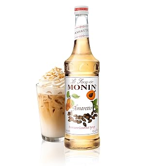 Monin - Amaretto Syrup, Almond-Caramel Cookie Taste, Natural Flavors, Great for Coffees, Lattes, Cocktails, and Mocktails, Non-GMO, Gluten-Free 750 ml