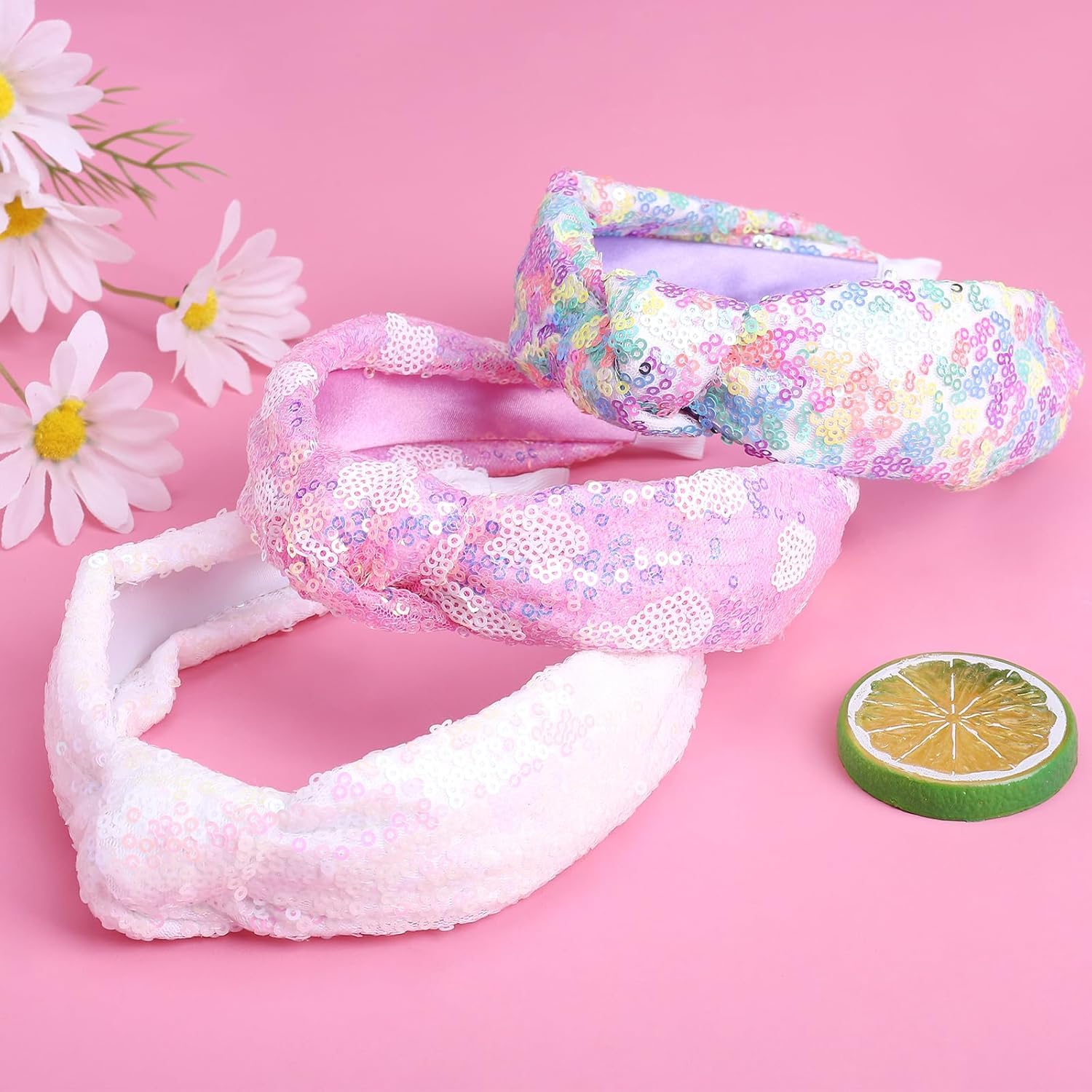 Sequin Headbands, Knotted Headbands, Sparkly Glitter Hair Bands - Cute Hair Accessories for Young Ones, Multicolor - Image 4