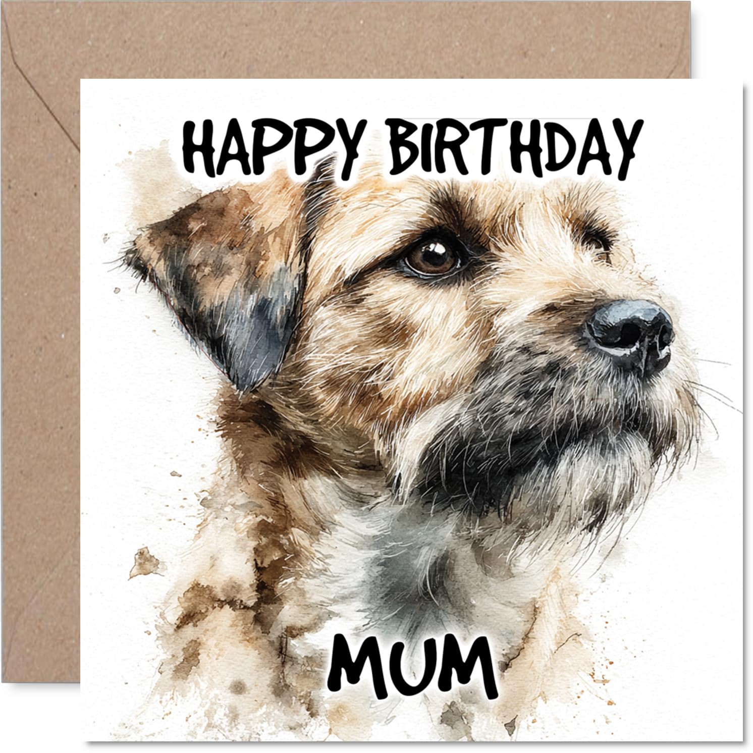 Mum Birthday Card - Border Terrier - Happy Birthday Card for Mum from Son Daughter, 145mm Dog Breeds Bday Greeting Cards