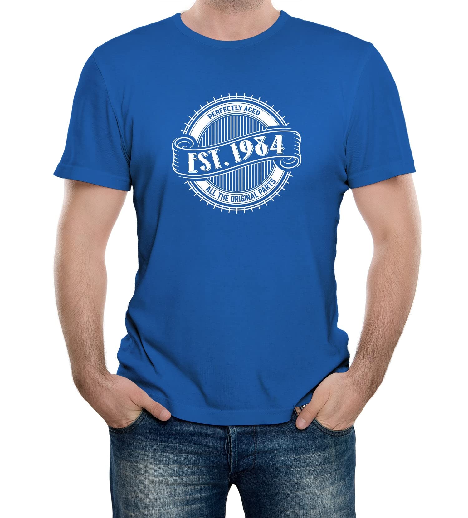Reality Glitch Men's Royal Blue Est. 1984 Birthday Celebration T-Shirt