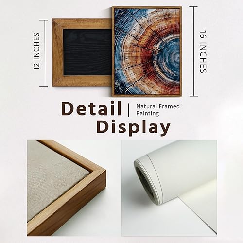 Miniatura 6 de BingruiArt Anillo de árbol enmarcado para pared, arte de pared bohemio azul y rojo, impresión de naturaleza, lienzo de madera, obra de arte rústica,