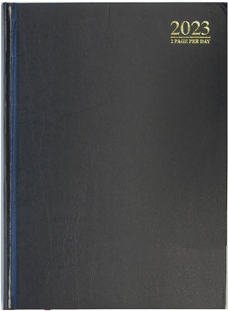 2023 A4 2 pages per day diary with appointments desk planner hardback covers (BLACK)