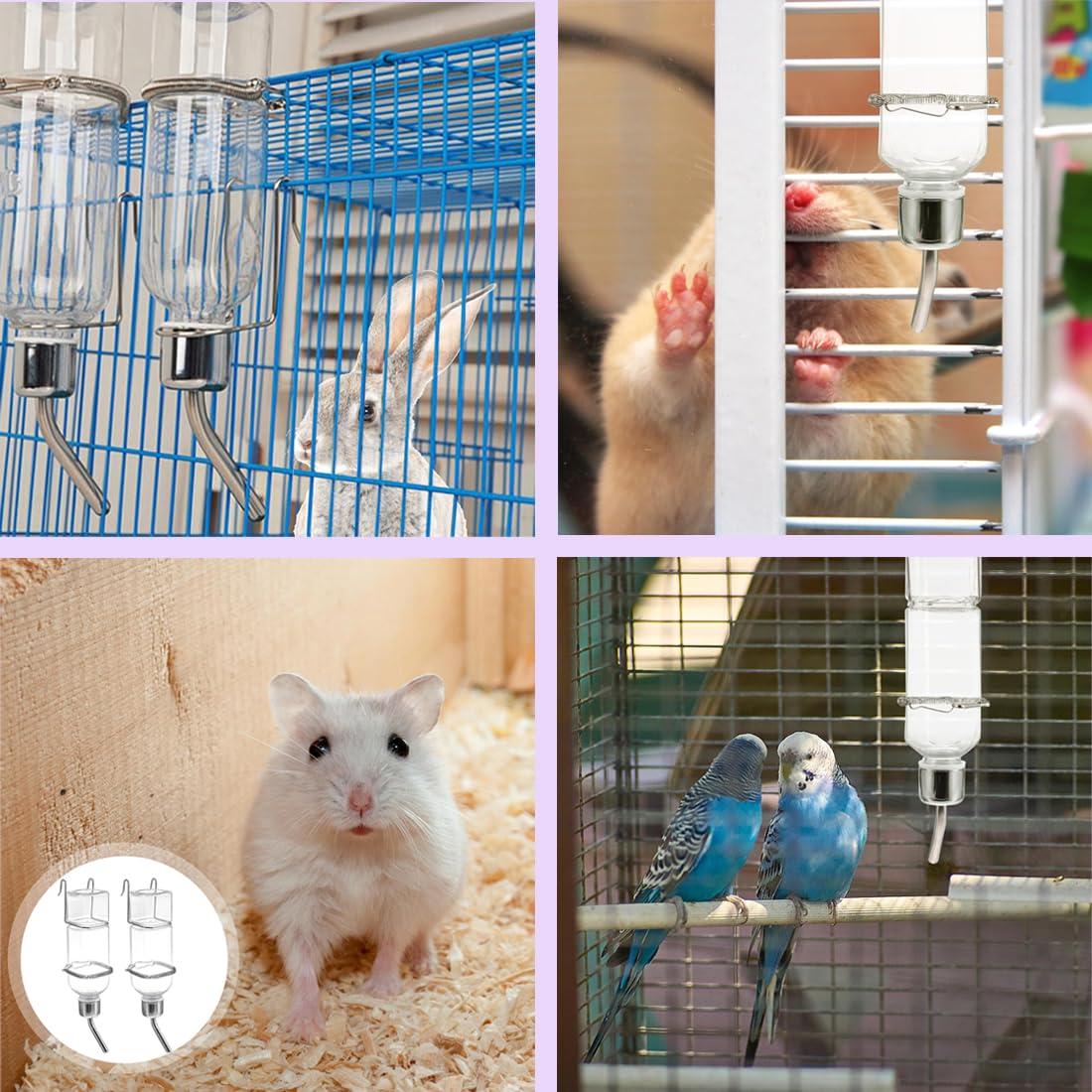 Biberon Lapin, 2 Pièces Suspendus Lapin Deau Distributeur, Rongeur Distributeur Eau, Abreuvoir pour Les Rongeurs, pour Abreuvoir Rongeur, Chatons, Chiens, Hamsters, 350 ML + 180 ML