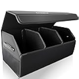Car Trunk Organizer for SUV Sedan,Extra Large,Premium PU Leather Foldable Cargo Storage Box with Magnetic Lid,Multi-Compartment Collapsible Trunk Organizers (Black)