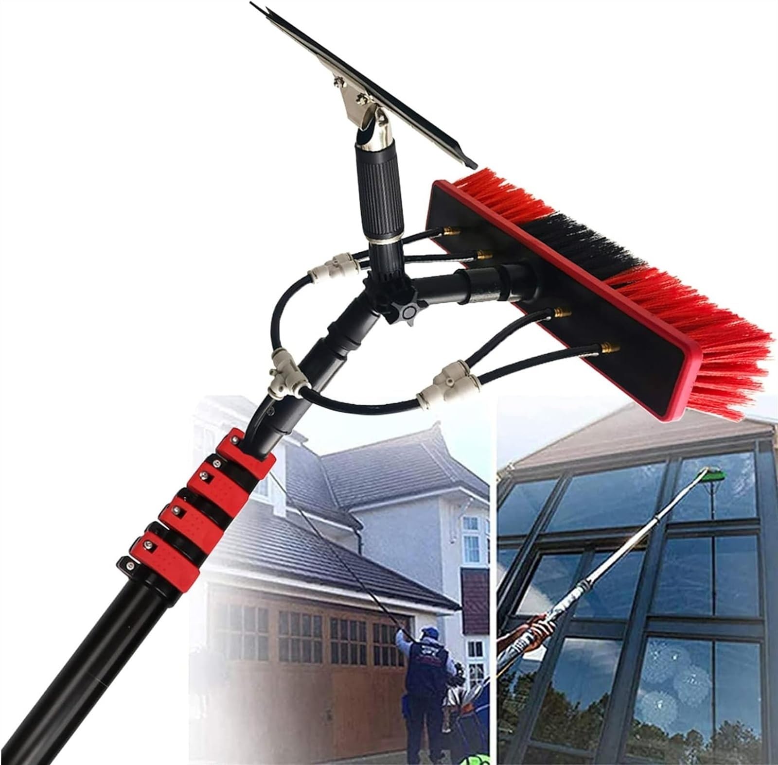 Kit de limpiador de ventanas y panel solar de 10 m, incluye cabezal de cepillo de 35 cm para una solución eficiente de lavado de ventanas y cristales