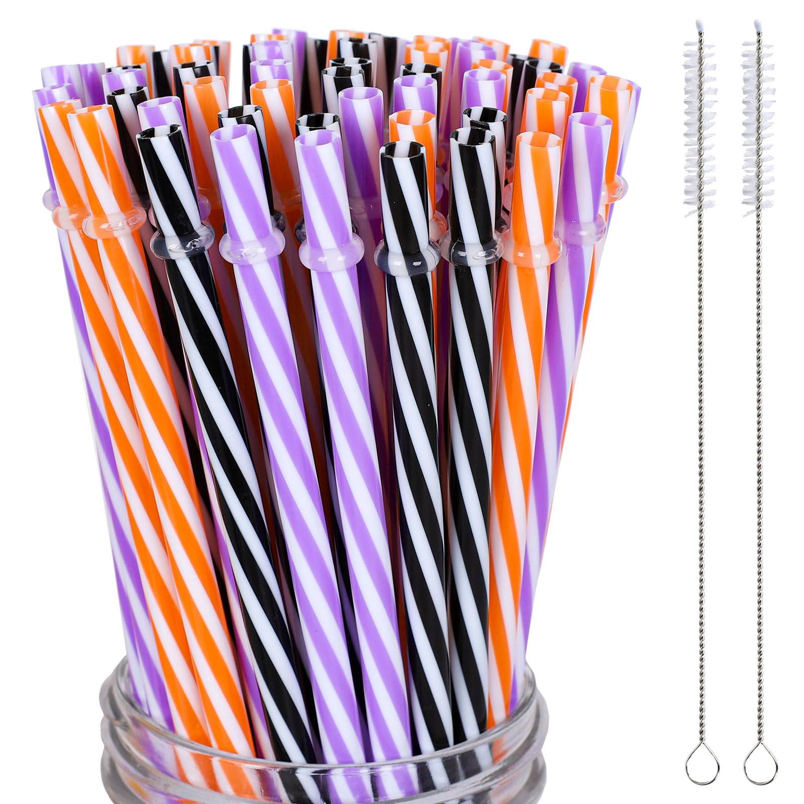 Pailles réutilisables à rayures orange violet noir pour cocktail de fête d'Halloween