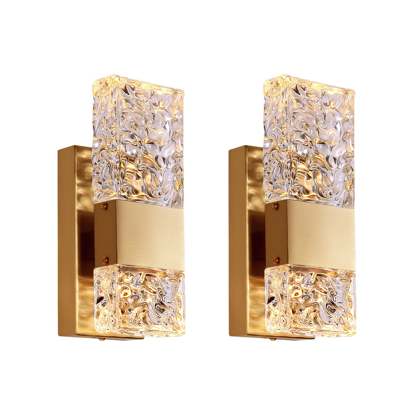 Photo 1 of HITOO Gold Wall Sconces Set of Two, Indoor Hardwired 3000K LED Crystal Wall Lights, Support Dimmable Switch, Modern Wall Lamp for Bedroom, Living Room, Bathroom
