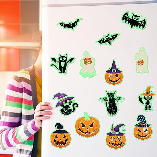 Miniatura 6 de 30 calcomanías magnéticas brillantes para automóvil de Halloween, imanes luminosos, calcomanías de calabaza, imanes de Halloween, decoración con