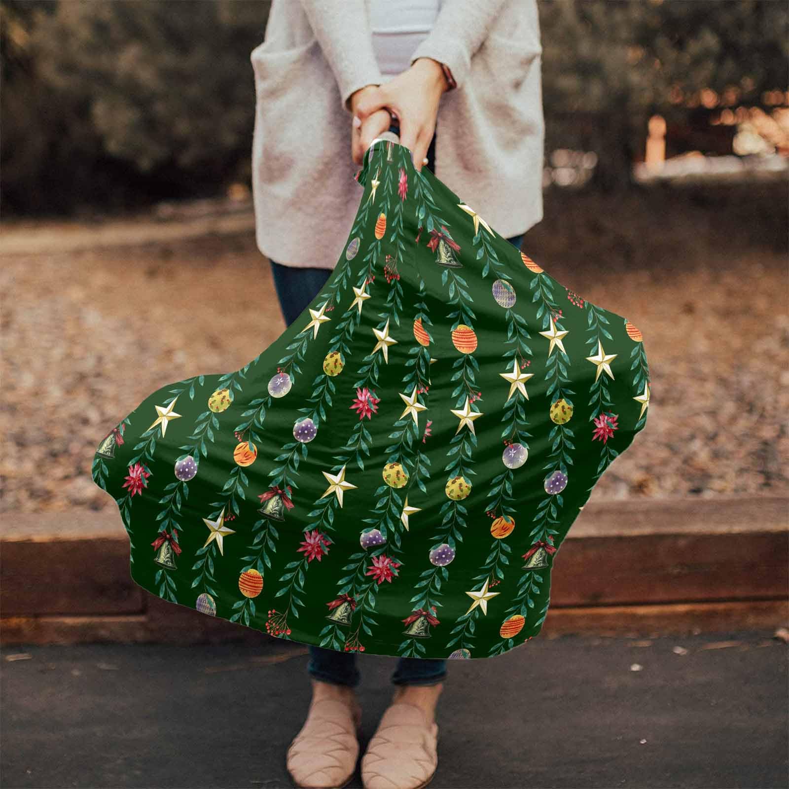 Nursing Cover for Breastfeeding Scarf, Christmas Winter Plants Stars Bell Berries Green Baby Car Covers Super Soft Multi Use for Canopy Shopping Cart Cover Blanket Stroller Cover