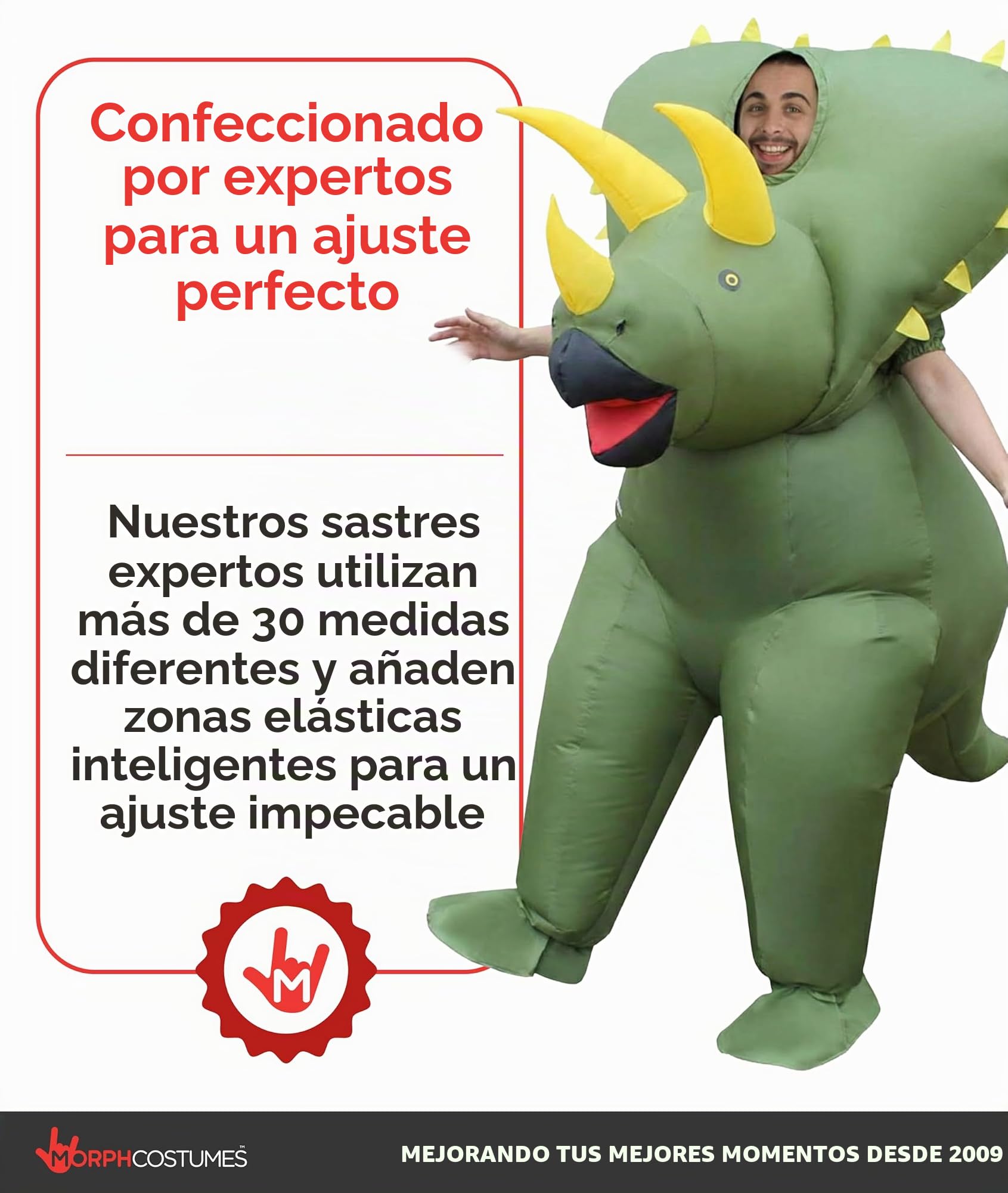 Morph Disfraz Triceratops Adulto, Disfraz Hinchable Halloween Adulto | Mono Verde con Ventilador, Diseño de Triceratops, Se Infla en Segundos, Perfecto para Halloween, Siempre un Éxito