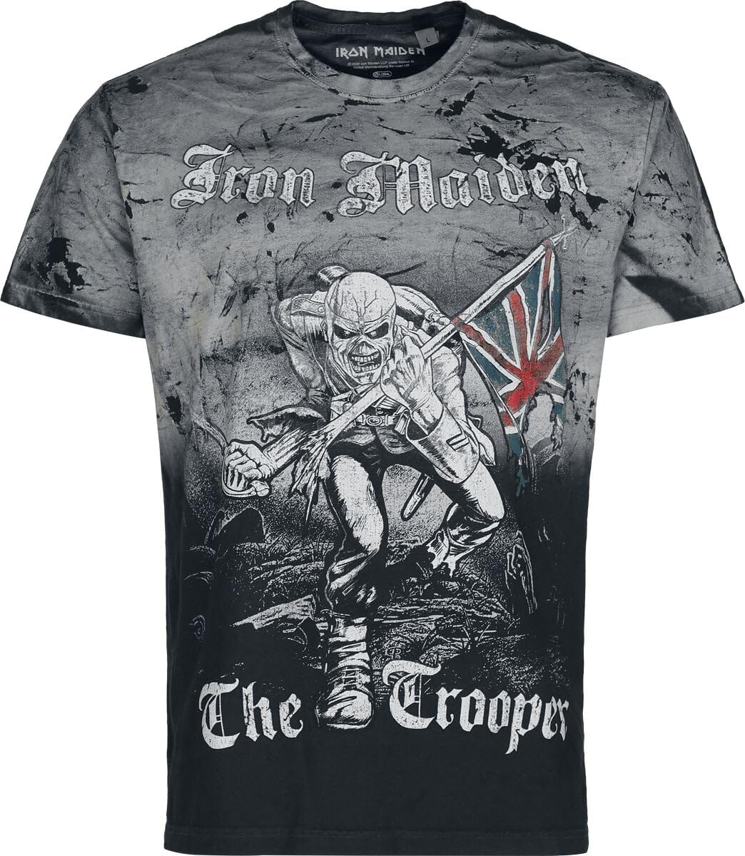 Iron Maiden The Trooper Homme T-Shirt Manches Courtes Gris Regular/Coupe Standard
