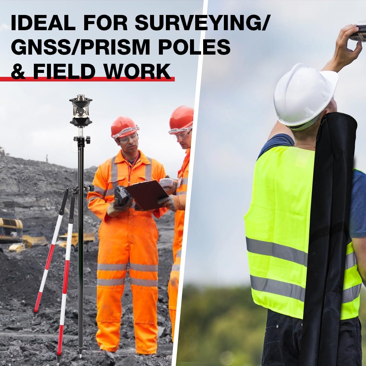 MOETER Aluminum Surveying Bipod with Thumb Release – Red & White Surveyor Bipod for Prism Poles, GPS Poles – Adjustable Legs, Fits 1"-1.5" Survey Rods