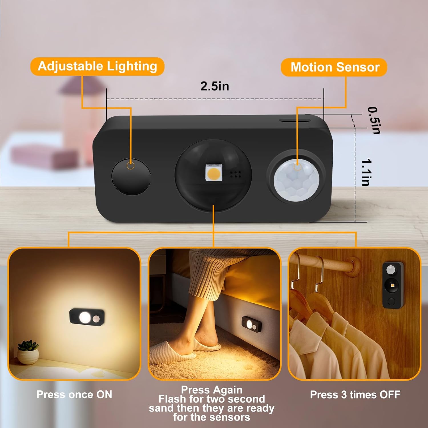 NIEGNOWOO LED Motion Sensor Puck Lights, Rechargeable Cabinet Lights, Stick on Wireless LED Night Light for Closet, Drawer, Shelf, Under Cabinet, Warm White 6Pack, USB Charging Cord Included