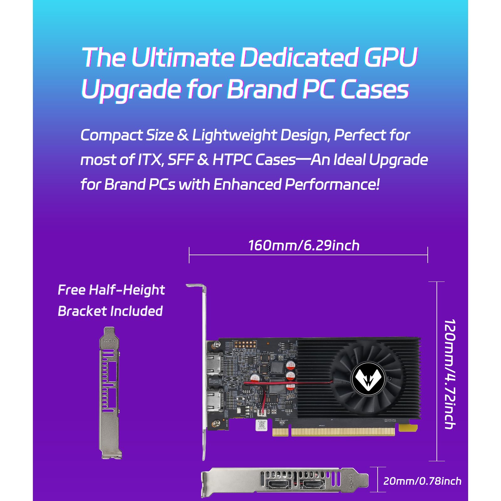 MOUGOL AMD Radeon R7 350 4 GB GDDR3 Low Profile Grafikkarte, 2 x HDMI-Anschluss | 128-Bit 512SP GPU mit halber Höhe Design für SFF Slim Desktop PCs, unterstützt Windows 10/8.1/7 (nicht Win11 kompatibel)