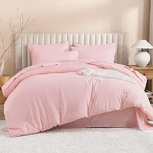 Litanika Twin/Twin XL Size Comforter Sets Pink - 5 Pieces Bed in a Bag Twin/Twin XL Bedding Comforter Sets, Solid Lightweight Bed Set with Comforter, Sheets, Pillowcase & Sham