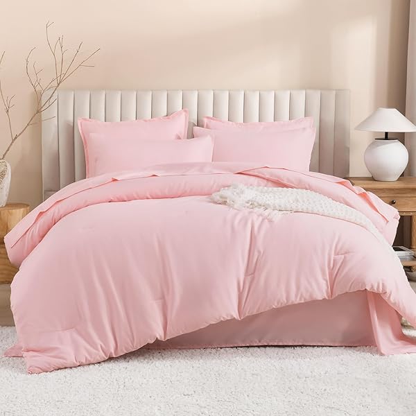 Litanika Twin XL Comforter Set Pink - 5 Pieces Twin Extra Long Bed in a Bag for College Dorm, All Season Bedding Set for Girls and Boys, Soft Bed Set with Comforter, Sheets, Pillowcase & Sham