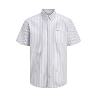 JACK & JONES Stripe Shirt Jjdevin-Maglietta a Righe SS, Bianco