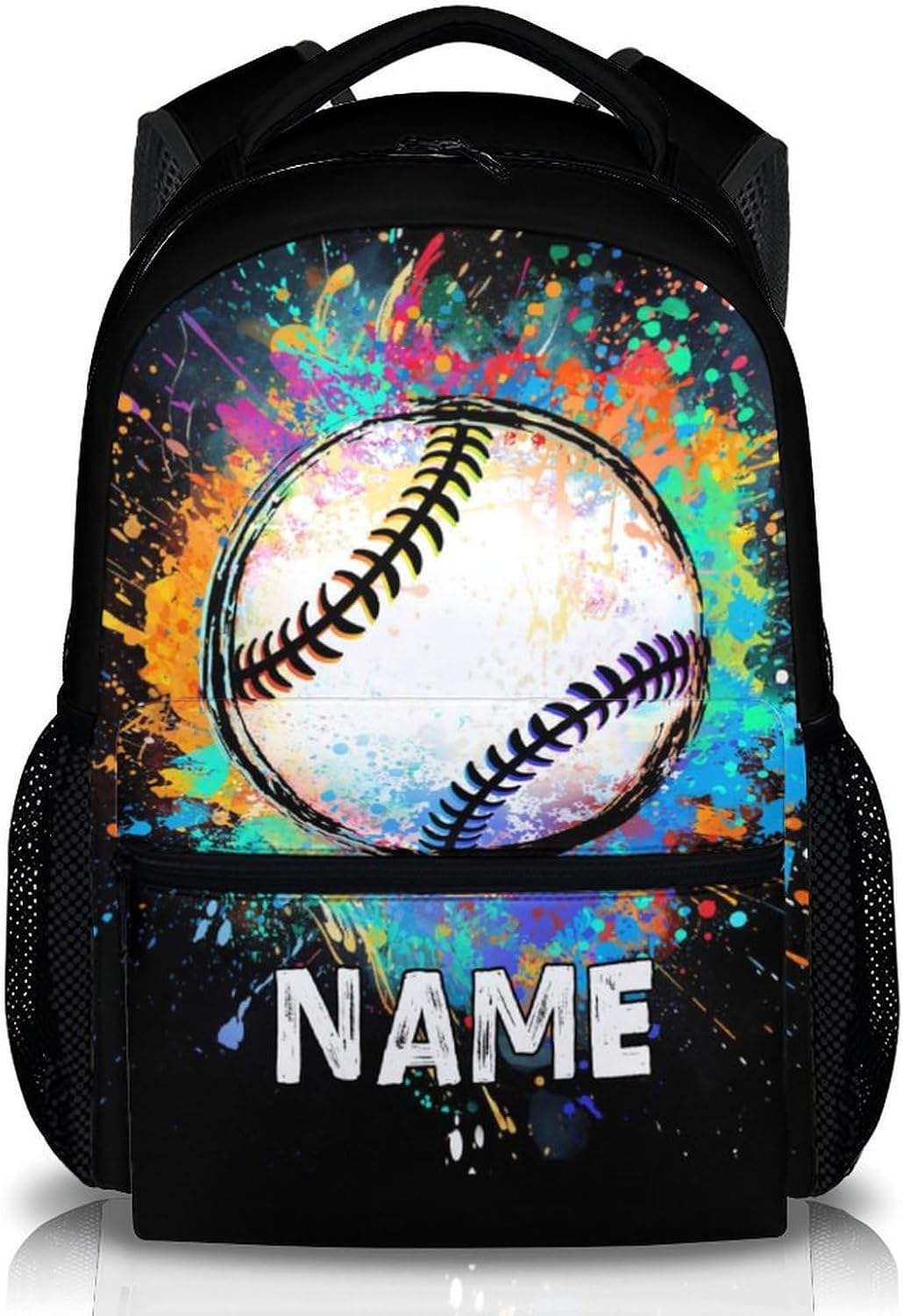 Boys School Backpack Personalized Kids Baseball Backpacks Bookbag Back to School Supplies, 17 Inches Custom Name Cool Sport Back Pack for Travel Camping Casual (Black)