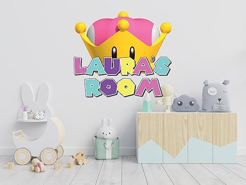 Miniatura 2 de Mural de pared de corona de durazno de princesa, calcomanías con nombre personalizado, decoración de dormitorio de Mario, calcomanías de nombre para