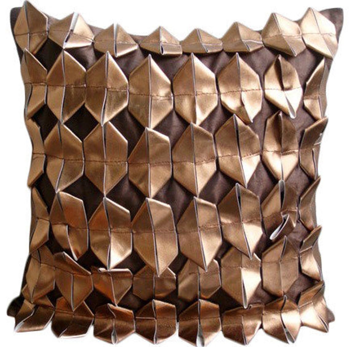 The HomeCentric Rust Euro Sham, Pack of 2, 65x65 cm (26"x26") Euro Sham, 3D Metallic Euro Shams, Faux Leather Euro Cushion Shams, Striped Contemporary Euro Shams, Art Deco Pillow Sham - Copper Age โ image 1