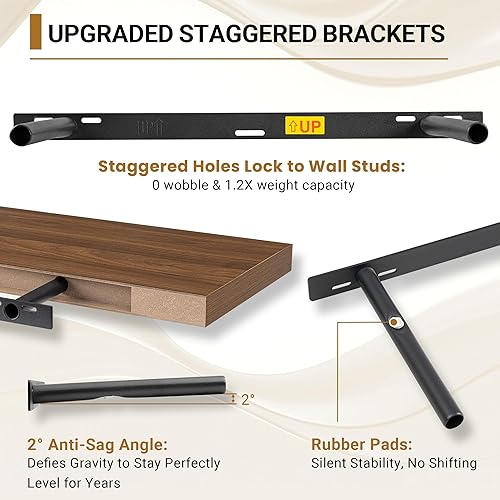 Vista 5 de Vivelove 12 Inch Deep Floating Shelves for Wall, 24" X 12" X 2" Floating Shelf, 2 Inch Thick Shelf for Bathroom Bedroom Kitchen Book Room, Modern