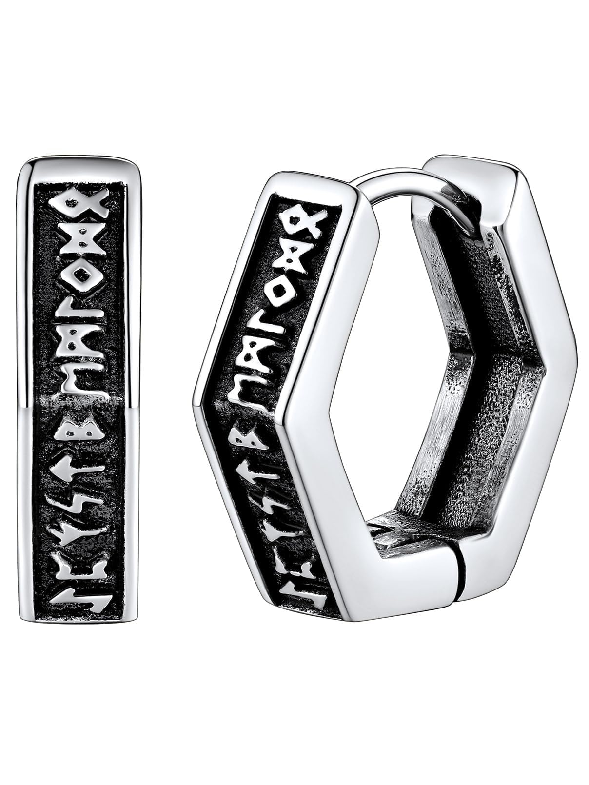 FaithHeart Norse Viking Rune Huggie Hoop Earrings for Men Black/Gold/Silver