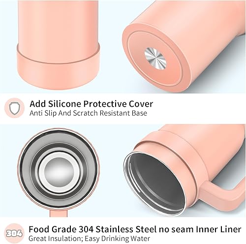 Miniatura 8 de KETIEE Vaso de 40 onzas con asa y pajilla, de acero inoxidable aislado al vacío a prueba de fugas, con tapa atornillada y pajilla, jarra de agua