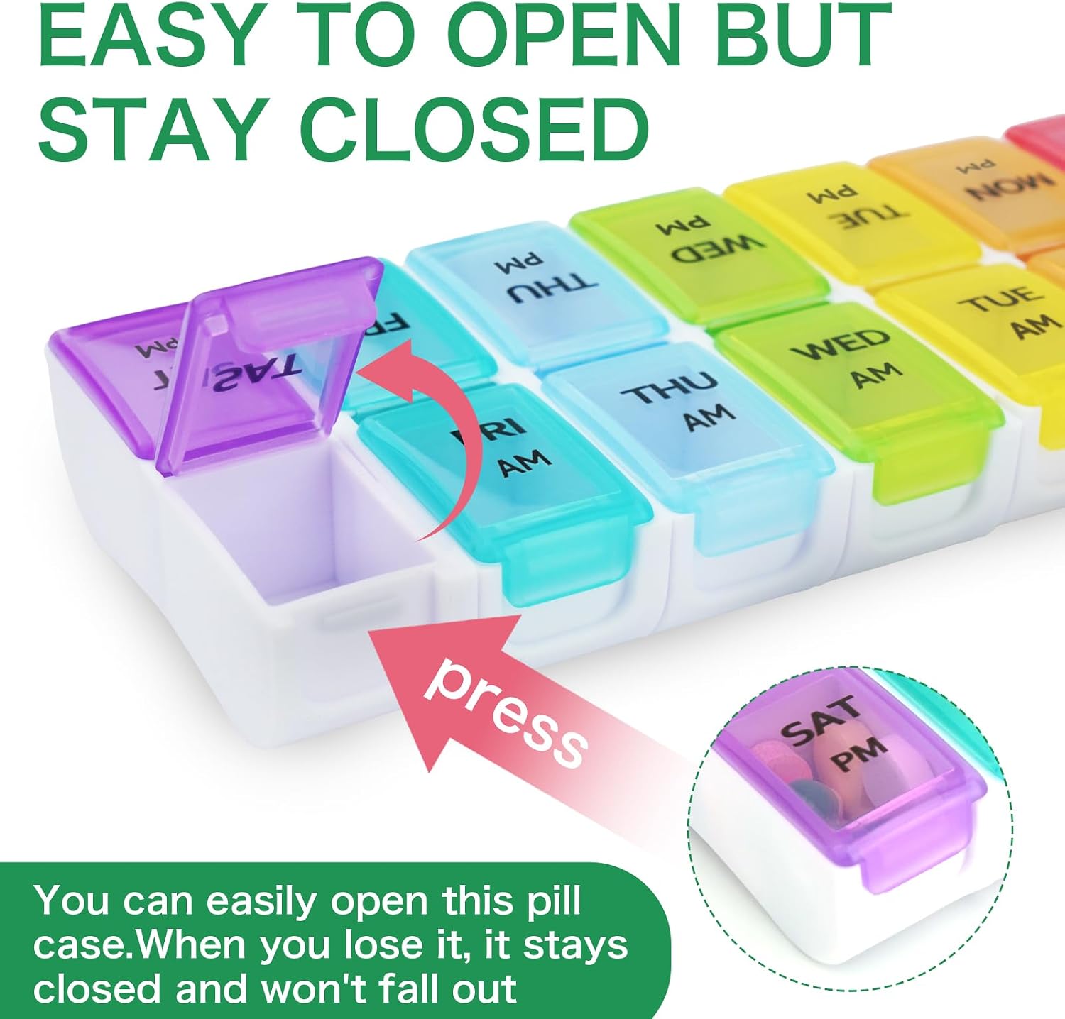 Pill Organizer 2 Times a Day, Detachable Pill Box 7 Day, AM PM Pill Case