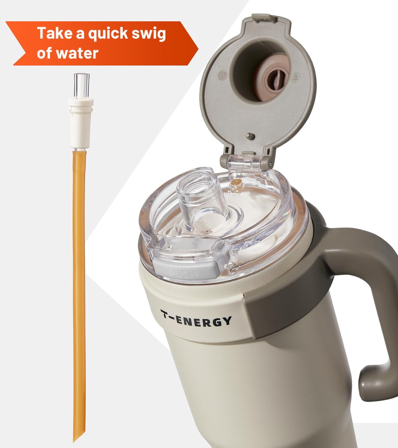 TKK 40 oz Tumblers with Handle and Straw, Ceramic Coating Insulated Bottle 100% Leakproof Travel Mug for Water, Iced Tea or Coffee, Smoothie, Cup Holder Friendly Base, Beige - Image 3