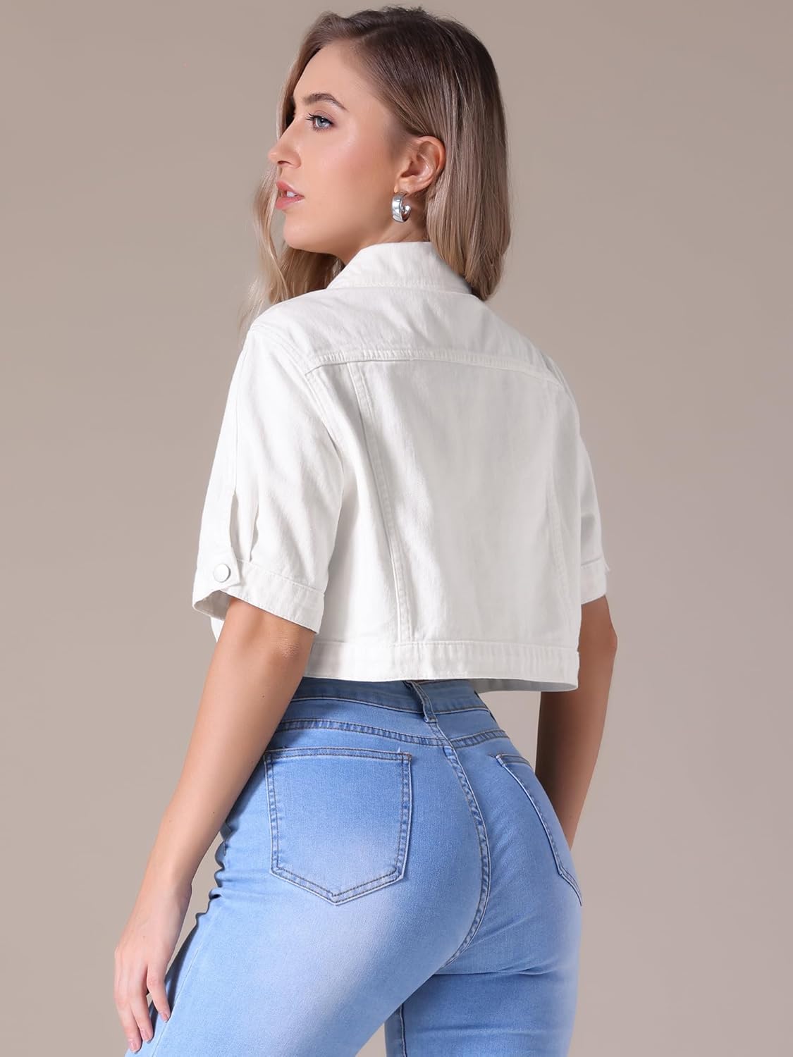 Women's Short Sleeve Denim Jacket Trendy Classic Casual Summer Cropped Jean Jacket - Image 4