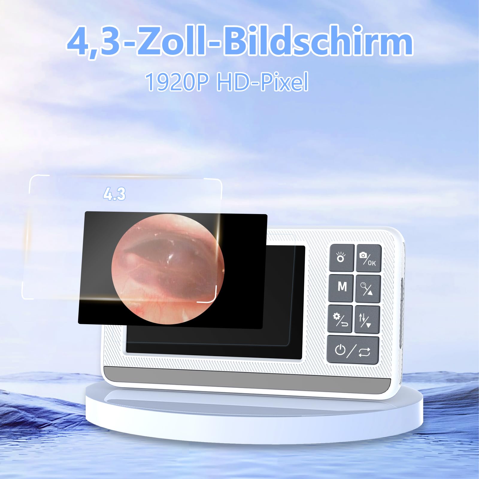 Ohrenschmalz Entferner Otoskop, AZHE Ohrenreiniger Mit 4.3-Zoll HD IPS- Bildschirm, NO WIFI Ohrreiniger mit Kamera, 3,9mm Ohrreiniger für erwachsene, Weiß