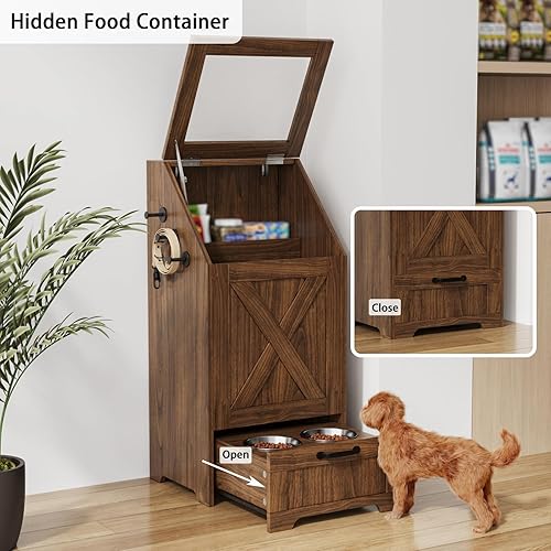 Miniatura 6 de Estación de alimentación para perros, gabinete de almacenamiento de alimentos para perros, estación de alimentación para mascotas con 2 cuencos