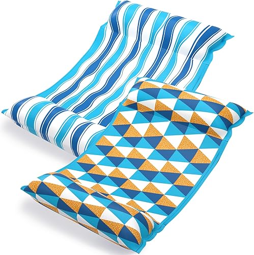 Jasonwell Hamaca de agua flotadores para piscina, paquete de 2 flotadores inflables de tela 4 en 1 (silla de montar, tumbonas flotantes), tumbonas