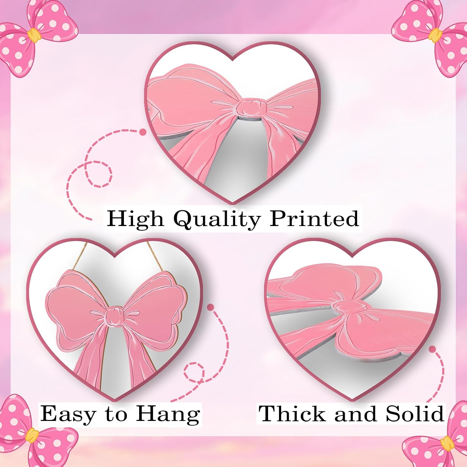 KOYILTD Pink Bow Decor Cute Bow Wooden Hanging Sign Pink Room Decoration Wooden Coquette Wall Art Preppy Room Decor for Home Bedroom Living Room Nursery (Relaxing)