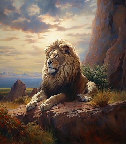 Kits de pintura al óleo para adultos, león animal, paisaje del atardecer del bosque, kits de pintura por números en lienzo, kits de pintura de