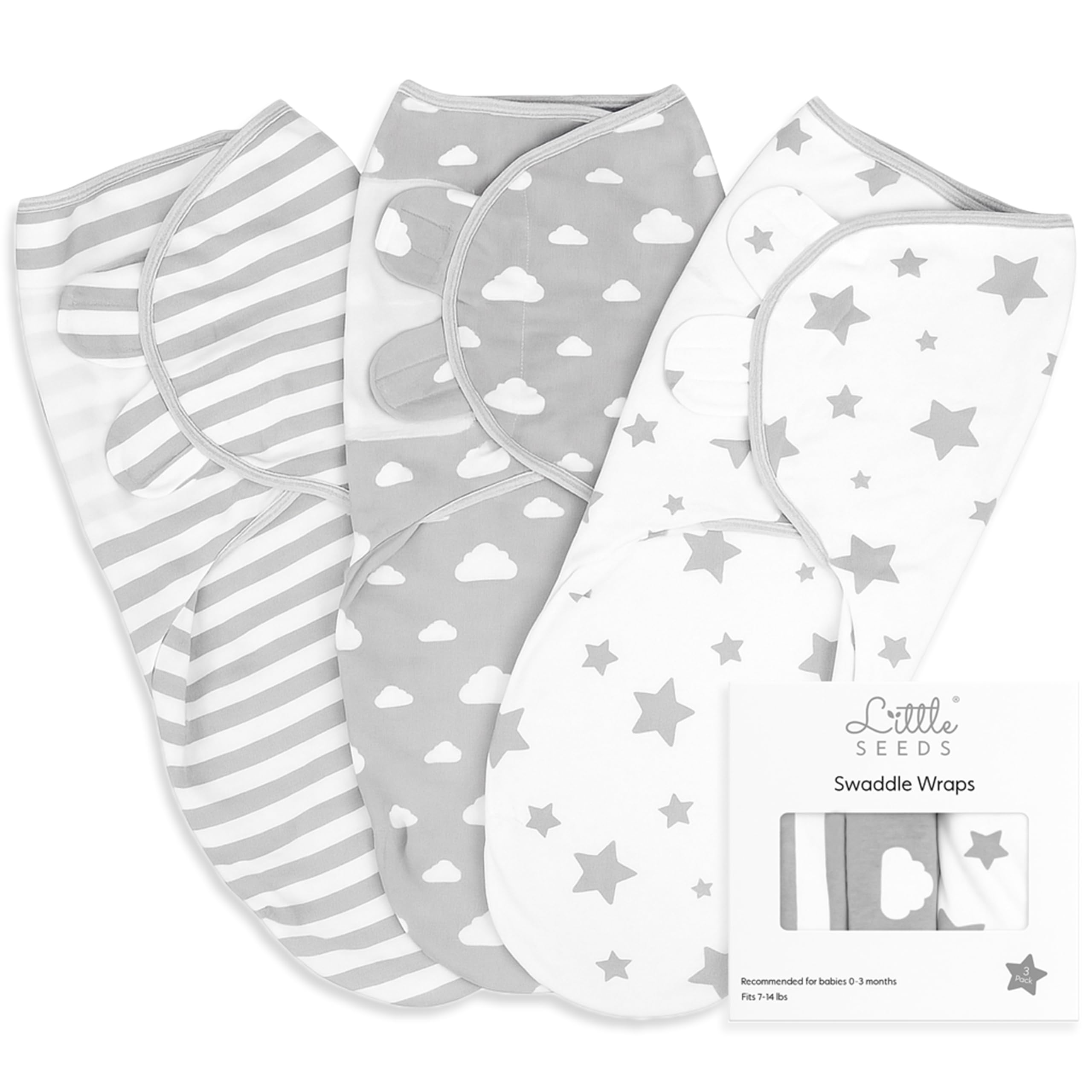 Little Seeds Adjustable Swaddle Blankets for Infants 0-3 Months – 3-Pack Organic Cotton Baby Swaddles for Newborn Boys & Girls – Soft, Snug & Hip-Healthy Swaddling Wraps