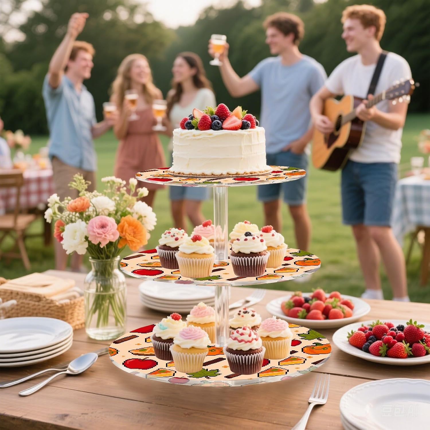 Pumpkin Pie Pumpkin Apple 3 Tier Acrylic Cupcake Stand, Cupcake Stand for 34 Cupcakes for Weddings, Christmas,Holidays,Parties,Birthday,Printed Cupcake Tower 23300187