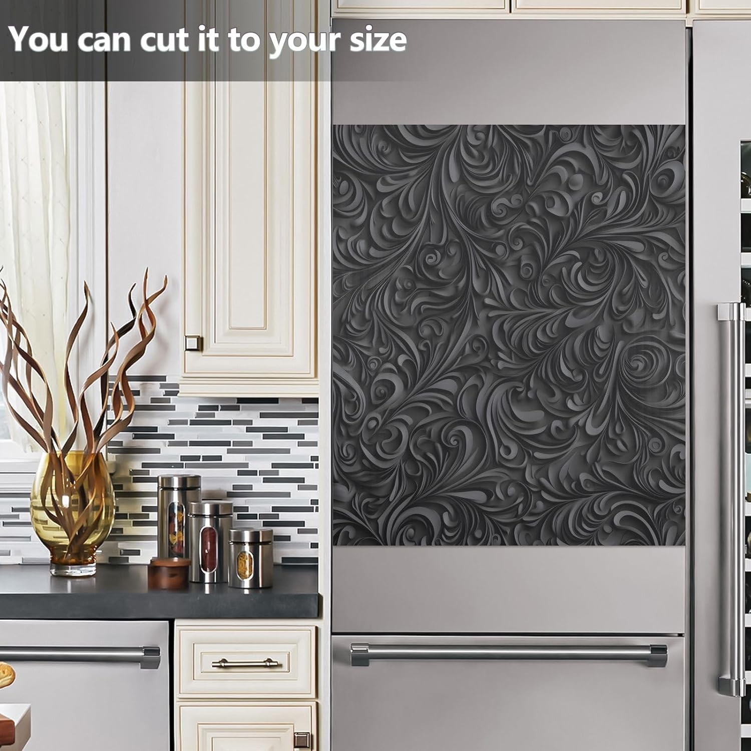 Front Dishwasher Magnet Sticker Cover Decorative Appliances Stickers Black Floral 3D Refrigerator Skins Dishwasher Panel Decals