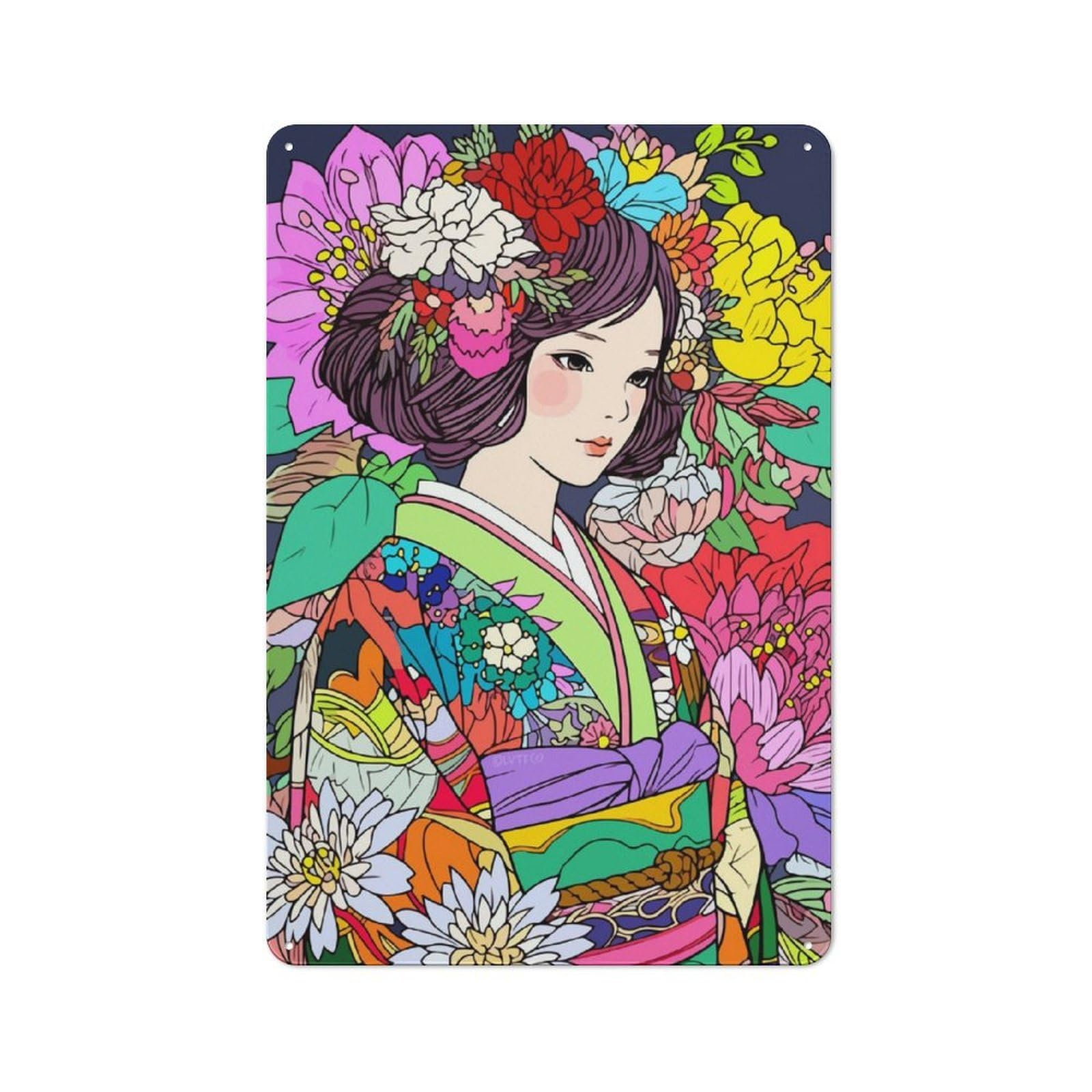 Junmoney Girls Japan Kimono Manga 30X20cm Vintage Metal Plaque With For Garage Or Workshop, A Christmas Gift For People Styling Garage And Workshop