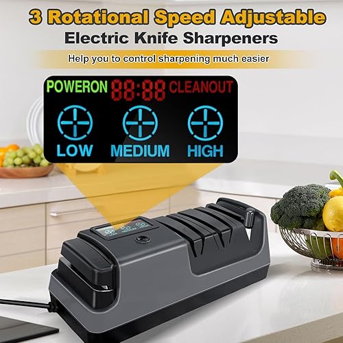 Miniatura 5 de Afilador de cuchillos eléctrico, 5 en 1, multifuncional, de 3 velocidades, variable, profesional, con pantalla LCD, para cuchillos rectos, dentados,