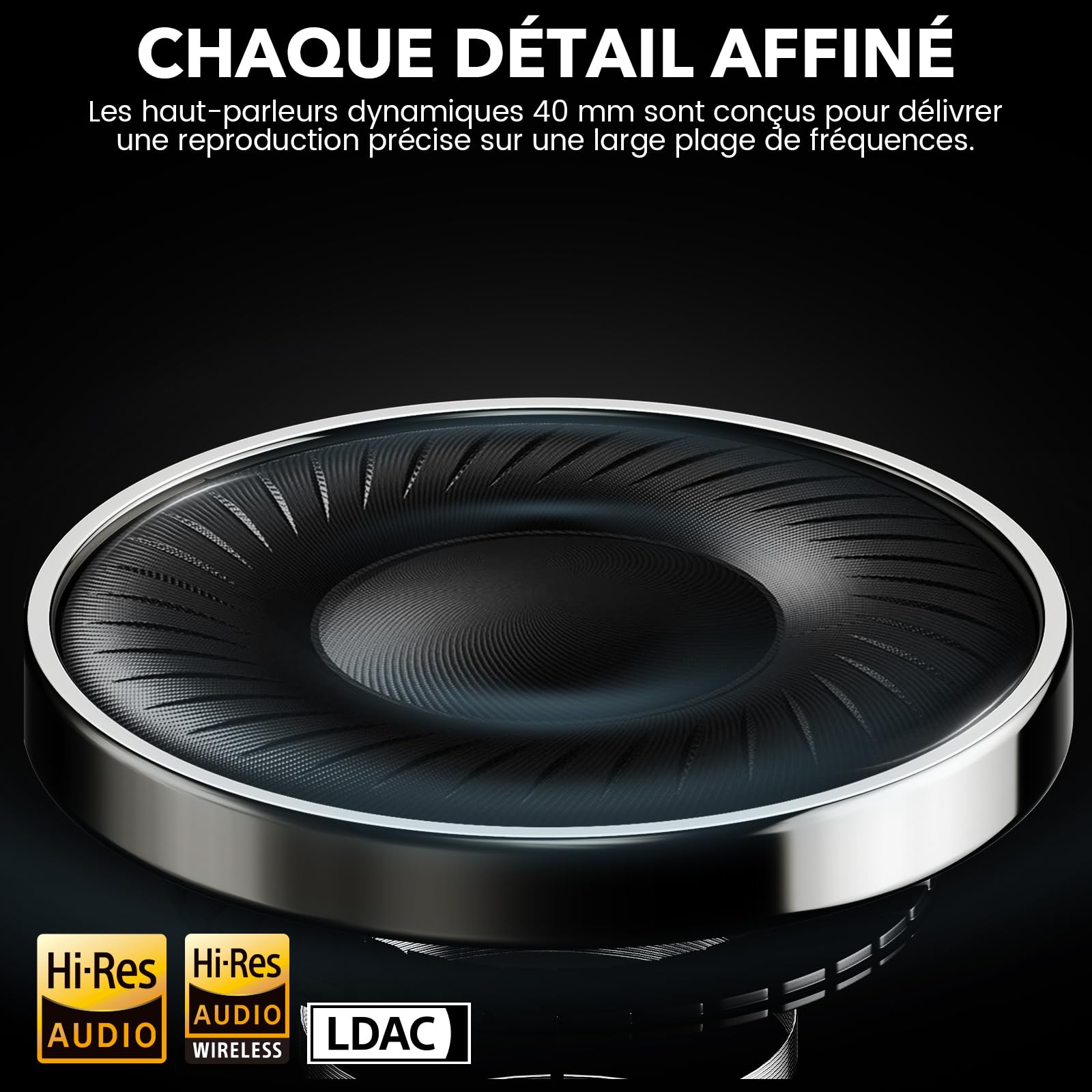 1Mii Y8+ Casque Bluetooth 6.0 sans Fil Anti Bruit, Réduction de Bruit Active Hybride, Son 100H d'Autonomie, LDAC Hi-Res Audio, Bass Boost, EQ Personnalisé Via App, Confortable Over-Ear Noir