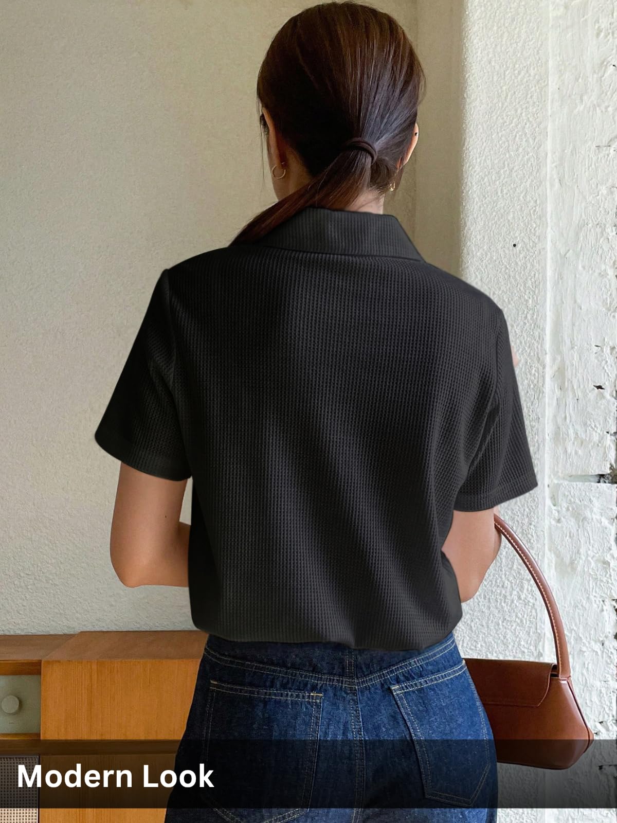Leriya, maglietta da donna con colletto, stile occidentale, oversize, abbigliamento da lavoro, ufficio, tempo libero