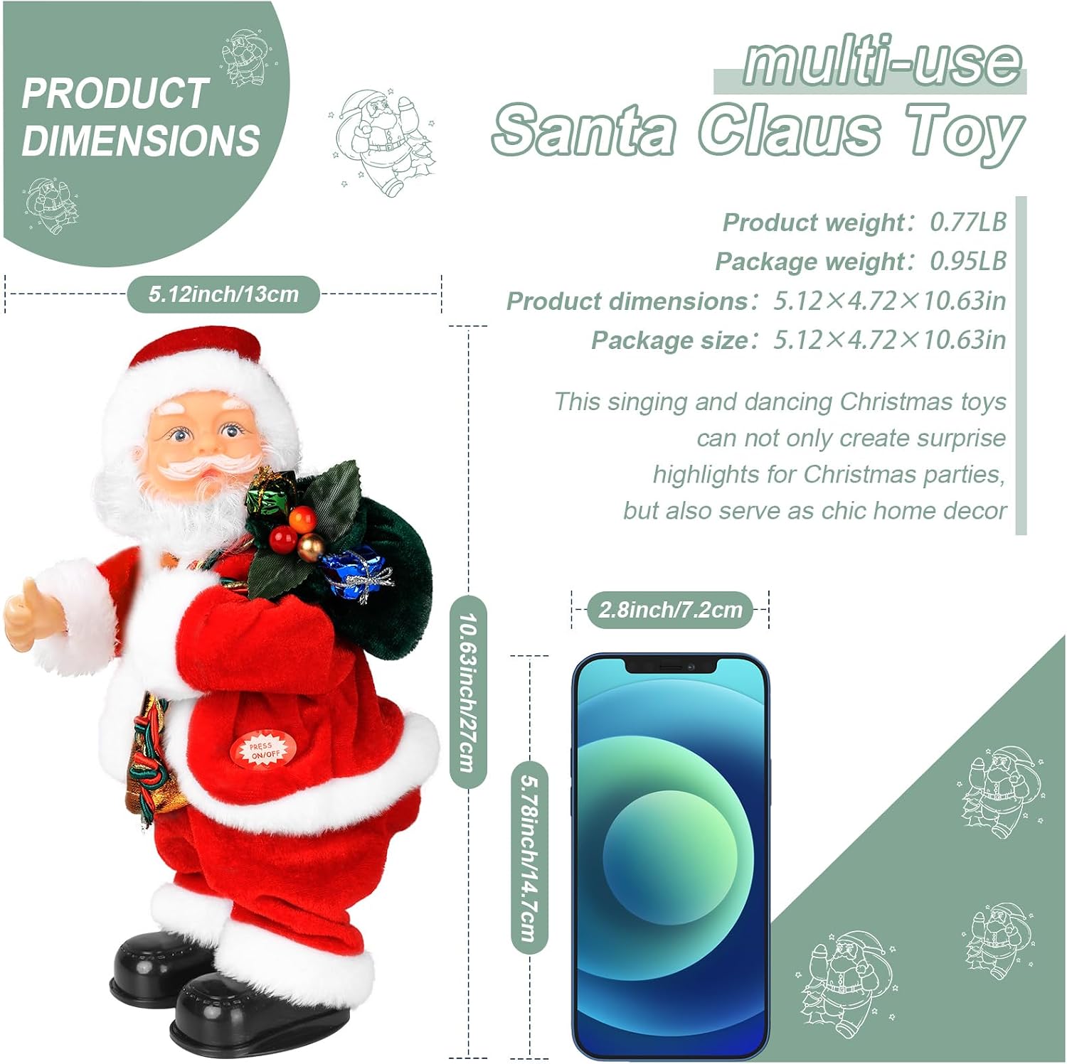 Dancing Santa Claus with Music,Twerking and Singing Santa Claus,Animated Christmas Santa Toy for Kids