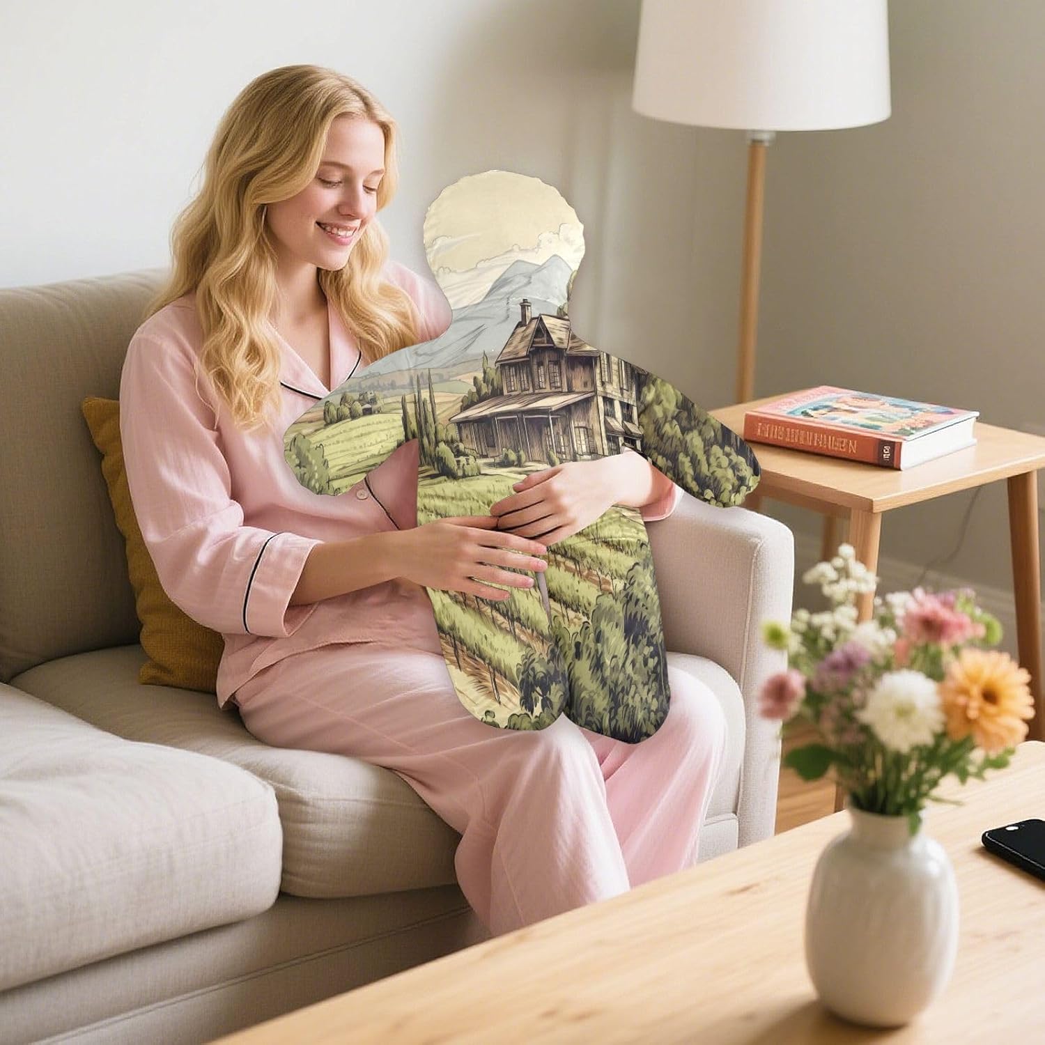Village Path Human-Shaped Pillow Soft Body Pillows Washable Velvet Pillows for Anxiety Relief Sleeping Cuddling & Support
